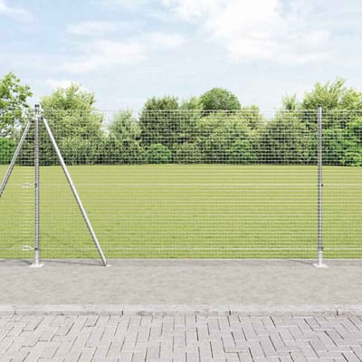 vidaXL - gelast - draadhek - met - betonnen - voetstuk - 10 - x - 1,2 - m - zilver - Mesh