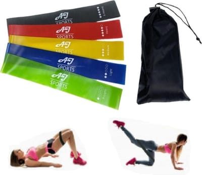 AJ-Sports Latex Weerstandsbanden - Booty band - Fitness elastiek - Fitness band - Set van 5 weerstandsbanden - Resistance band - Fitness - Inclusief draagtas