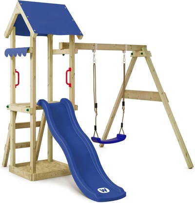 Houten Speeltoestel - Klimtoestel Zandbak - Buiten Spelen - Onder Keteldruk - 273 x 260 cm - Blauw