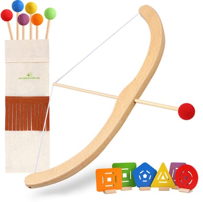 Bogenkönig Pijl en boog houten speelgoed voor kinderen, met 6 pijlen en 6 bijpassende kleurdoelen en pijlvak, boogschieten voor kinderen binnen en buiten, speelgoed vanaf 3 jaar