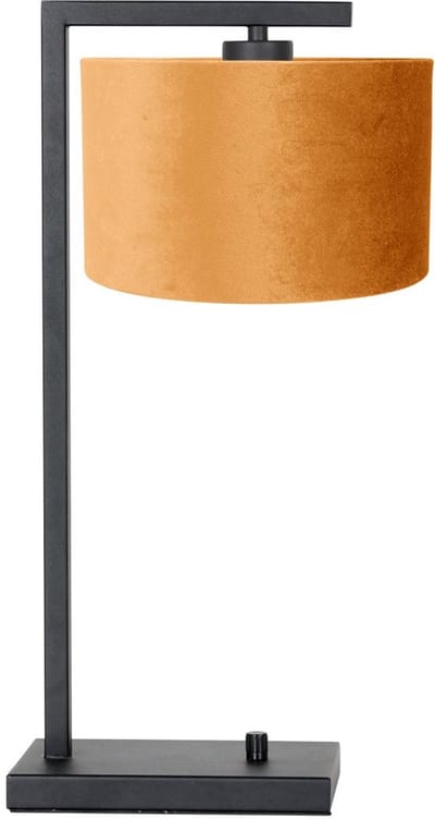 Zwarte Tafellamp Stang 7123ZW van Steinhauer met goud velours kap, metaal en textiel, afmeting 140 cm snoer, modern design voor binnen gebruik