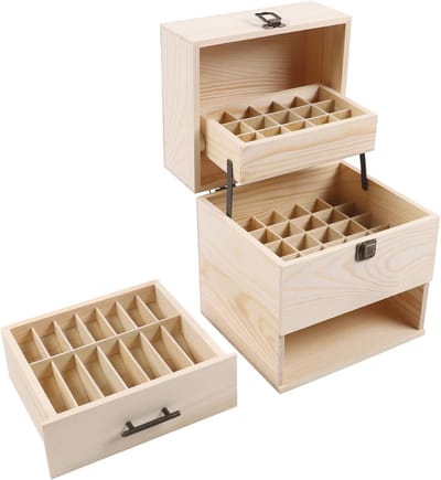Opslagdoos met 3 Niveaus voor 15 ml Etherische Olie Flessen en 10 ml Roller Flessen, Houten Organiser voor Essentiële Olie en Aromatherapie