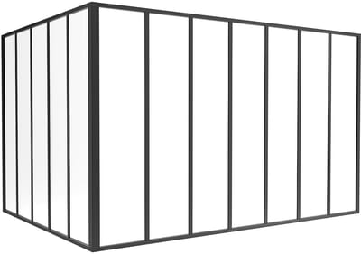 Vente-unique Glazen hoekbinnenraam met industriële stijl van gepoedercoat aluminium - L210 x L150 x H130 - Zwart - BAYVIEW