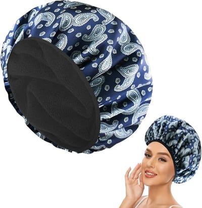 Extra Grote Waterdichte Douchemuts - Drie Laag Satin Met Microvezel Voering - Herbruikbaar - Geschikt Voor Alle Haarlengtes - Blauw