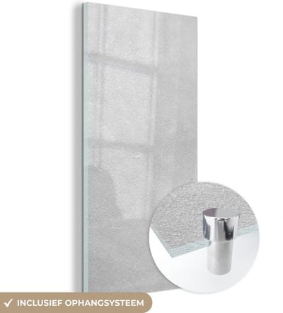 MuchoWow® Glasschilderij 60x120 cm - Schilderij acrylglas - Leer - Structuur - Lederlook - Grijs - Foto op glas - Schilderijen