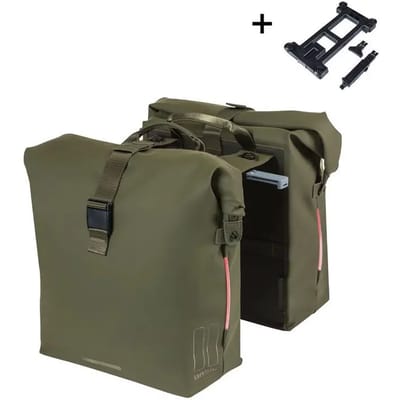 Basil SoHo dubbele fietstas Nordlicht MIK, 41L, moss green - waterdicht -Voorzien van geïntegreerde LED-verlichting.