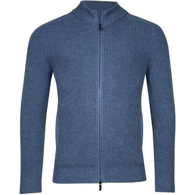Thomas Maine Vest Superfine Lambswool 2-Way Zip Half Cardigan Vintage Knit Denim Melange / male