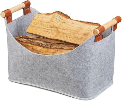 Opbergmand Vilt - Houtmand Handgrepen - Haardhout Opslag - Versterkte Naden - 45 x 32 x 40 cm - Lichtgrijs