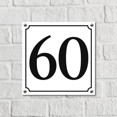 Huisnummerbord Wit Dibond Deluxe - Nummer 60 - incl. bevestiging | - naambord - nummerbord - voordeur