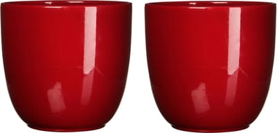Mica Decorations Plantenpot - 2x stuks - rood - glans - keramiek - DD35 x HH31,5 cm - bloempot