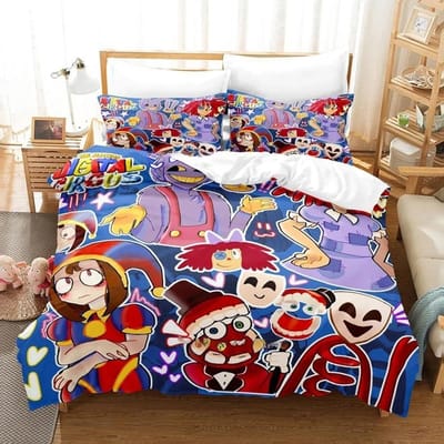 3D Printen The Amazing Digital Circus Beddengoedset Cartoon Anime driedelige set Volwassene Kind Slaapkamer Dekbedovertreksets Huishoudtextiel US Queen 228x228cm