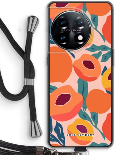 Case Company® - Hoesje met koord geschikt voor OnePlus 11 hoesje met Koord - Perzik - Telefoonhoesje met Zwart Koord - Bescherming aan alle Kanten en Over de Schermrand