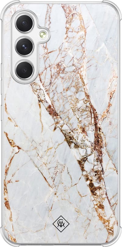 Casimoda® hoesje - Geschikt voor Samsung Galaxy A54 - Marmer Goud - Shockproof case - Extra sterk - TPU/polycarbonaat - Goudkleurig, Transparant