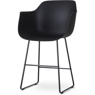 Nolon Nino-Puk Barkruk Zwart - met Armleuning - Kunststof - Zwart Onderstel - 65 cm - Kookeiland - Barkruk met Rugleuning