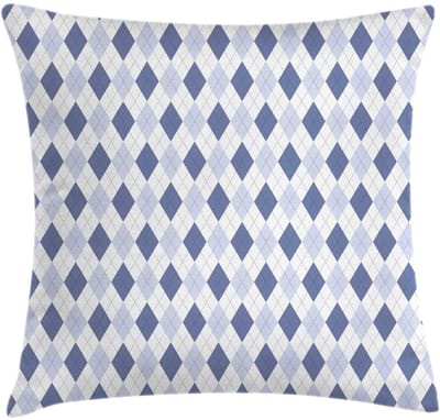 ABAKUHAUS Argyle Kussenhoes – Diagonale ruiten – Dubbelzijdig bedrukt 50x50 cm, Wit/Donkerblauw