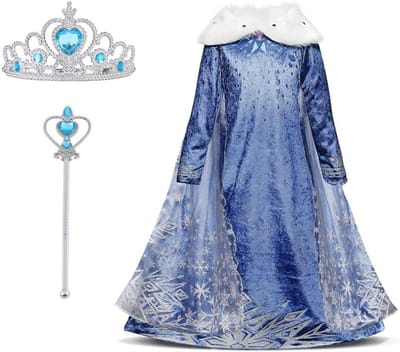 Deluxe Prinsessen Kostuum voor Meisjes met Toverstaf en Tiara voor Feestdagen, Verjaardagen en Halloween Cosplay