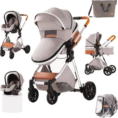 3-in-1 Combi Kinderwagen voor Pasgeborenen – Opvouwbare Reissysteem Buggy met Draagbare Reiswieg