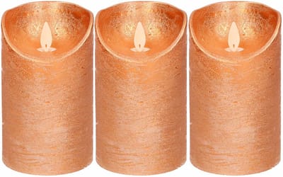Anna's Collection Led kaars/stompkaars - 3x - koper - H12,5 x D7,5 cm - wax - bewegende vlam
