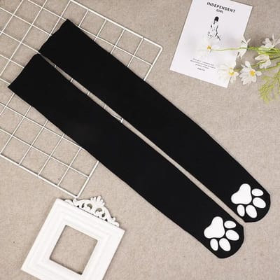 Lange Sok Dames Boven de Knie Sokken Dij Hoge Kousen Kattenklauw Kattenpoot Pad Roze 3D Cosplay Harajuku Y2K Vrouwen Sokken One Size white