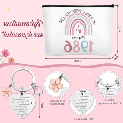 Verjaardagscadeaus voor Vrouwen van 40 Jaar, Kleurrijke Make-up Tas, Sleutelhanger, Grappige Sokken, Reis Toilettas, Perfect voor Moeders en Collega's
