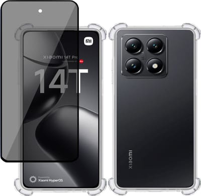 Hoesje + Privé Screenprotector geschikt voor Xiaomi 14T – Privacy Tempered Glass - Case Transparant