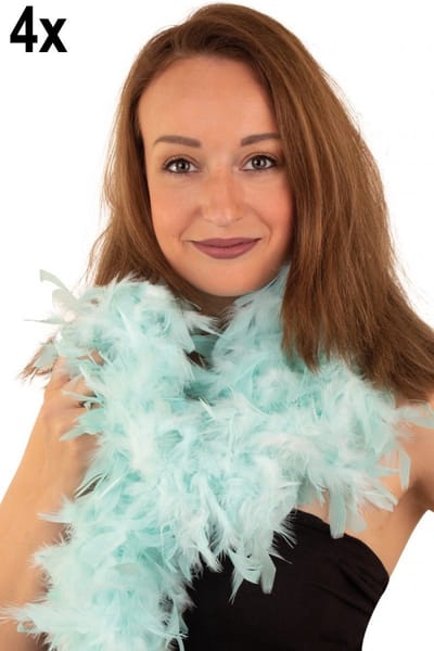 4x Boa pastel blauw 180cm - Evenement Carnaval veren sjaal pastel festival feest party