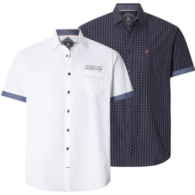 Jan Vanderstorm herren Overhemden, Set Van 2 - 41/42 - donkerblauw - Plus Size