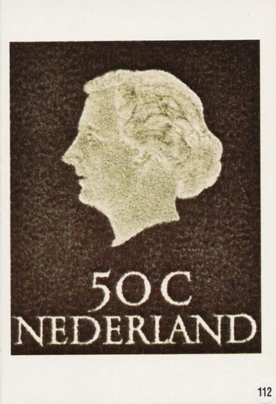 Briefkaart met afbeelding koningin Juliana postzegel