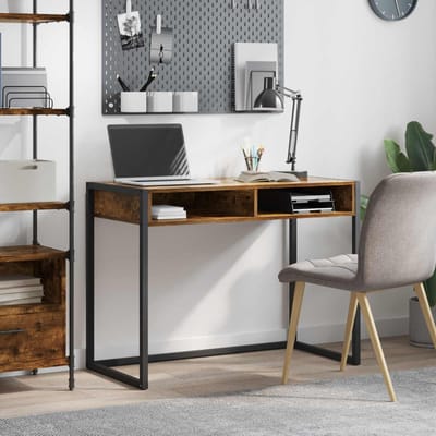 vidaXL - Bureau - Rook - Eik - Bewerkt - hout - 100 - x - 50 - x - 75 - cm