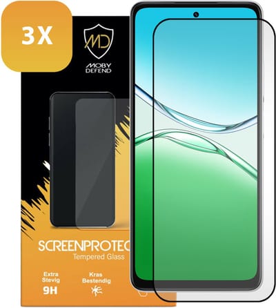 3-Pack MobyDefend Screenprotectors - Geschikt voor Oppo A5 5G - Screensavers Met Zwarte Randen - Gehard Glas