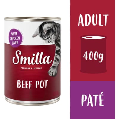 6x400g Rundvleesstukjes met Kippenlever Smilla Kattenvoer