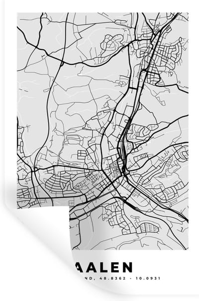 Muurstickers - Sticker Folie - Aalen - Kaart - Stadskaart - Plattegrond - Duitsland - 20x30 cm - Plakfolie - Muurstickers Kinderkamer - Zelfklevend Behang - Zelfklevend behangpapier - Stickerfolie