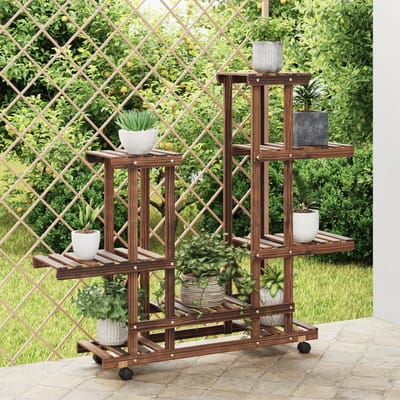 vidaXL - Plantenstandaard - met - wielen - 95x25x101 - cm - massief - vurenhout