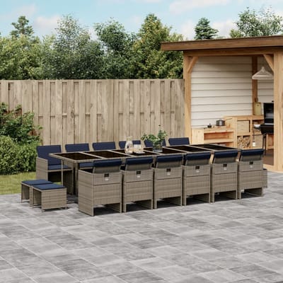 vidaXL - 17-delige - tuinset - met - kussens, - grijs - polyrotan