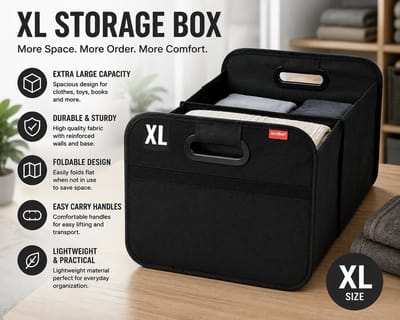 MONTKIARA Opvouwbare Kofferbak Organizer Zwart 50x32x27 cm - 40L - Waterdicht Polyester - Met Netpocket - Voor Auto, SUV & Camper