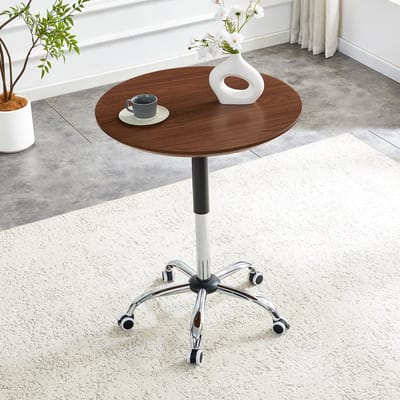 MODFU Bijzettafel - In Hoogte Verstelbaar En Verrijdbaar - Modern - MDF En Metaal - Walnootkleur - Ø 70 X 73,5-98,5 Cm