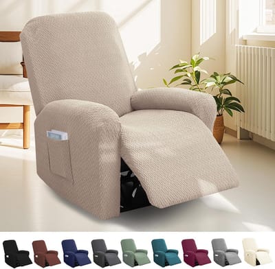 Inclusieve Stoelhoes Set van 4 Stuks, Rekbare Bescherming voor Relaxstoelen en TV Stoelen, Antislip en Met Opbergzakken, Hoog Rekbaar met Elastische Onderaan