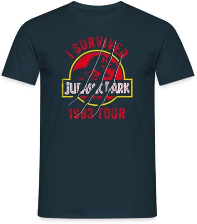 Jurassic Park Bekrast Logo I Survived 1993 Tour T-Shirt Heren
