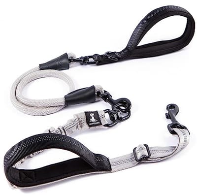 Premium Bungee Hondenriem voor Middelgrote en Grote Honden - Schokabsorberende Anti-Trekriem met Gewatteerde Handgrepen en Reflecterende Stiksels