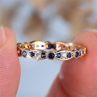 Schattige Dames Witte Blauwe Zirkoon Steen Ronde Ring Vintage Gouden Kleur Bruiloft Sieraden Voor Dames 10