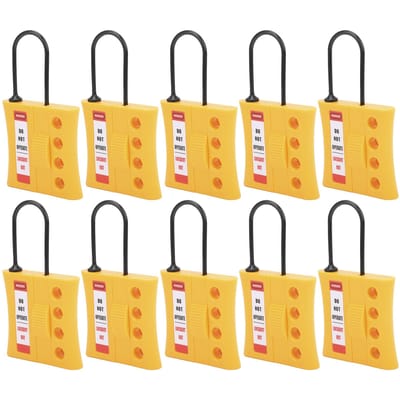 10PCS 3mm Cadenas de Consignation Tagout Cadenas de Sécurité en Nylon Isolé à 4 Trous Durable pour l'Isolation de l'Énergie yellow