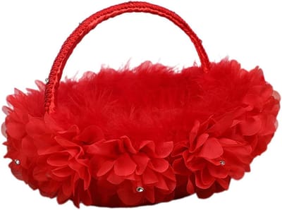 Bruidsbloemenmand - Bruiloftsmand Decoratie - Bloemen Dragen - Rustiek Kant Design - 28x28x25cm - Rood