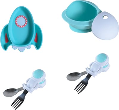 Sproudsy Serviesset Space - Kinderservies - Kraamcadeau - Baby - 4-delig - Turquoise
