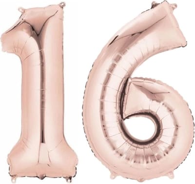 Ballon Cijfer 16 Jaar Roségoud 70Cm Verjaardag Feestversiering Met Rietje
