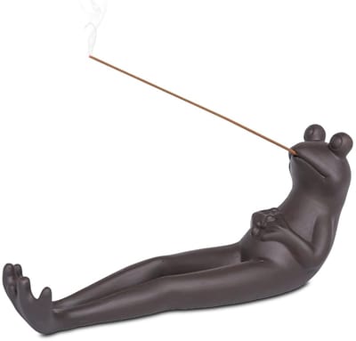 Dailygoods - ZONSUSE Kikker wierookhouder, schattige dierlijke paarse klei wierook stokhouder, kikkervorm wierookbrander standaard, creatieve handgemaakte aromatherapiehouder voor witte salie lavendel sandelhout