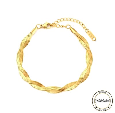 Borasi Gevlochten Dames Armband | Dames Armband Gedraaid | Goldplated | 17 cm tot 21 cm | Dames Sieraden |