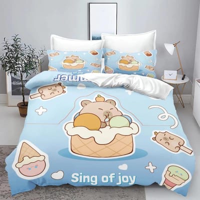 Capibara Voor Thuis Dekbedovertrek Set 3d Kinderbeddengoed 100% Polyester Bedrukt Schattig Cartoon Dekbed Geschikt Kinderen 240x220cm