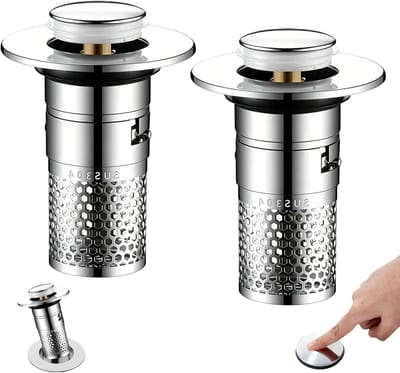 Wastafelstoppen met zeef, 30-40 mm roestvrij staal, pop-up afvoerstop voor keuken en badkamer, 2 stuks