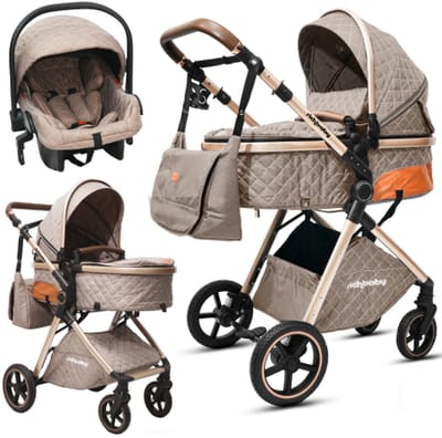 V8T – 2-in-1 Kinderwagen met Reiswieg – Inklapbaar met één hand – Verstelbare & Afneembare Wieg – Alle Terreinen Schokdemping