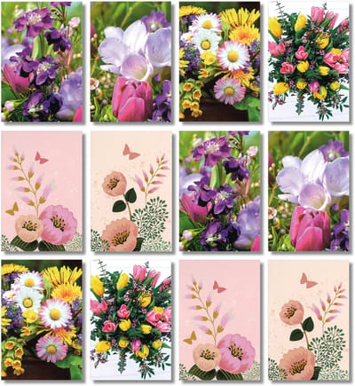MGPcards - 12 dubbele wenskaarten met envelop - Bloemen - Zonder tekst - Blanco - 11,5 x 17 cm